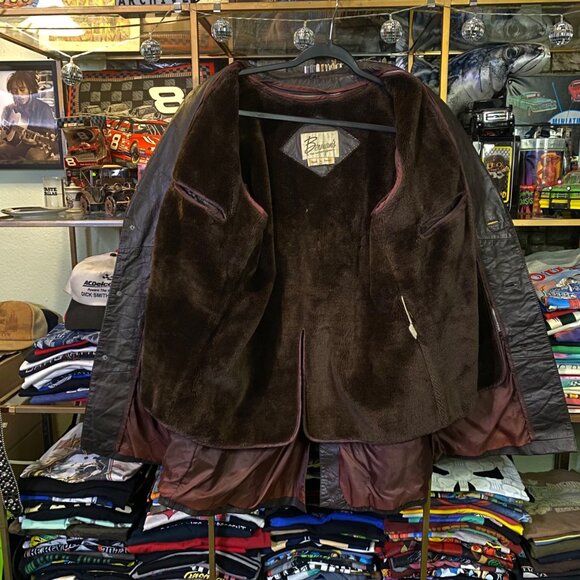 Vintage 70s Bermans Brown Leather Jacket Mid-Length Size 40 Large Faux Fur Lined - Picture 3 of 11